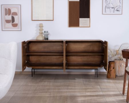 Buffet 4 portes style newtro en manguier "Moky" 175 cm