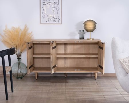 Buffet 3 portes en manguier massif façades cannelées "Lanora" Style Japandi contemporain