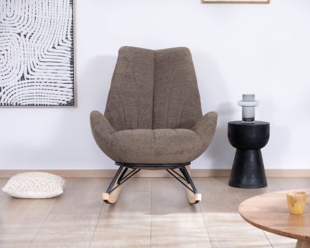 Fauteuil de détente à bascule contemporain en tissu bouclette taupe "Calista"