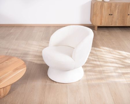 Petite chauffeuse tournante 360° en tissu chenillé blanc "Ladoga"