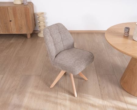 Chaise de repas esprit scandinave "Miloé" tissu chenillé gris et pieds bois 360°
