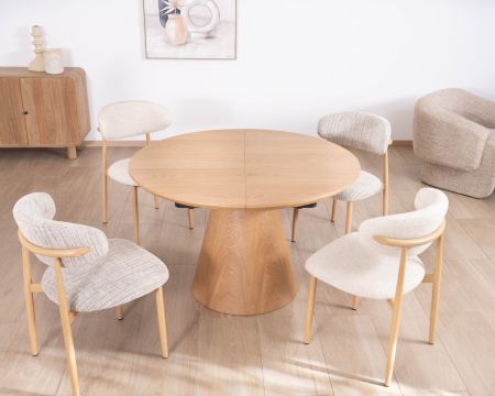 Table à manger ronde 120 cm extensible 160 cm "Oria" style épuré aspect frêne