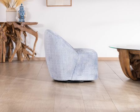 Chauffeuse tournante design épuré en tissu bleu glacier "Marylin"
