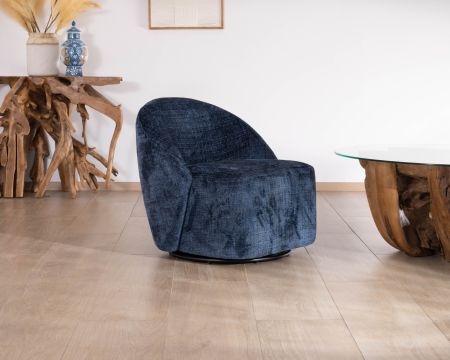 Petit fauteuil d'appoint design épuré en tissu bleu nuit "Marylin" pivotant 360°