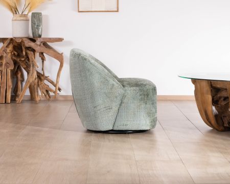 Chauffeuse pivotante en tissu bouclette soyeux vert sauge "Marylin"