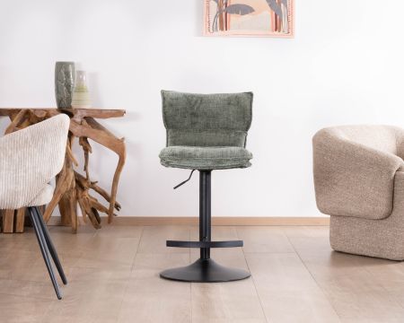 Lot de 2 chaises hautes réglables en hauteur "Topley" confort matelassé en velours vert sauge