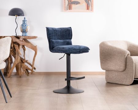 Lot de 2 chaises hautes matelassées réglables en hauteur "Topley" tissu coloris bleu nuit