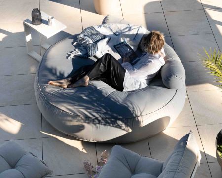 Bain de soleil rond ultra-moelleux gris clair diamètre 1m80 "Saint Tropez"