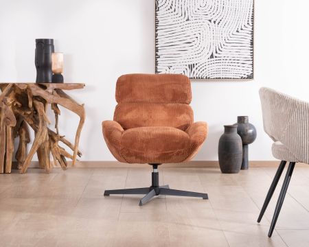 Fauteuil tournant 360° en velours côtelé terracotta "Bissett"