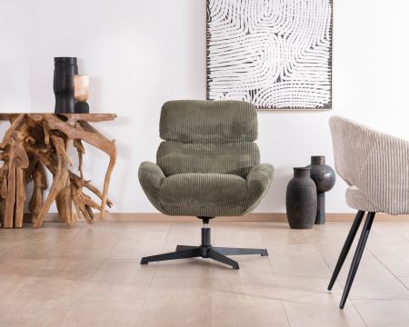 Fauteuil ultra confort tournant 360° en velours côtelé vert doux "Bissett"