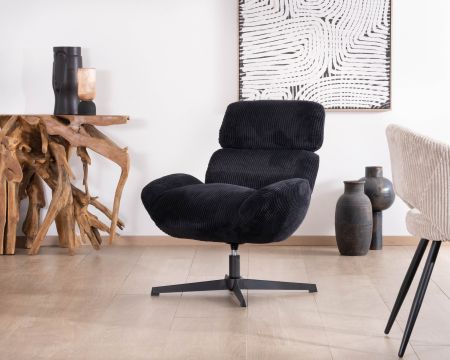 Fauteuil relax tournant 360° en velours côtelé noir "Bissett"