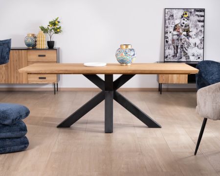 Table à manger en frêne massif et pied étoile métal noir "Sydney" 2m