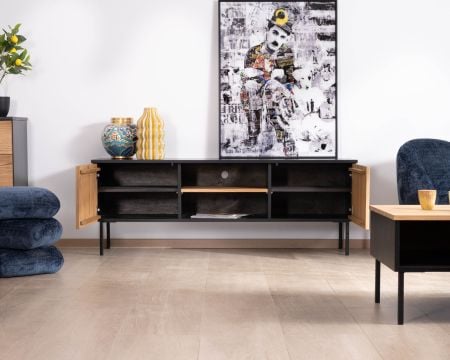 Banc TV 160 cm deux portes en frêne massif huilé "Sydney"