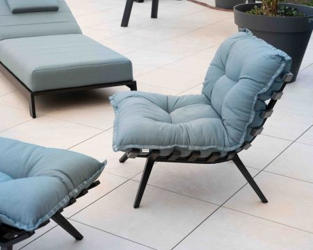Chaise longue haut de gamme turquoise et noire avec repose-pieds modulaire "Lisca"