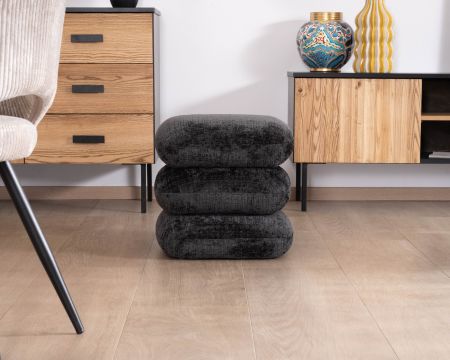 Pouf « Flow » tournant à trois niveaux en tissu tramé gris anthracite au toucher doux