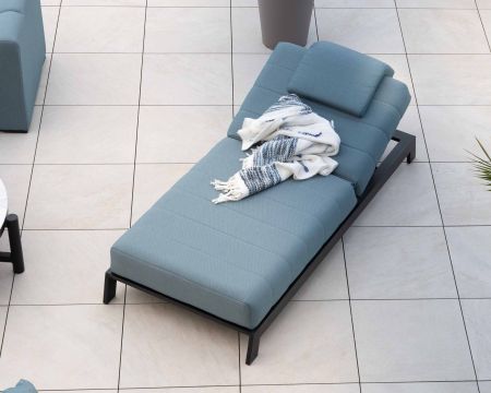 Bain de soleil ultra confort bleu turquoise "Terrasse" structure noire