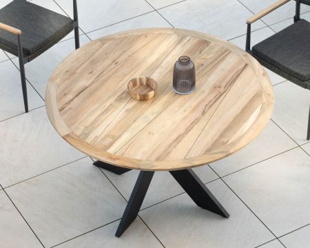 Table de repas ronde pour extérieur en teck et aluminium "Ozone" 130 cm