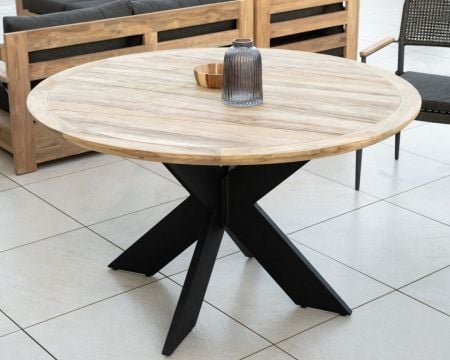 Table de jardin ronde en teck et pieds croisés en aluminium "Ozone" 150 cm