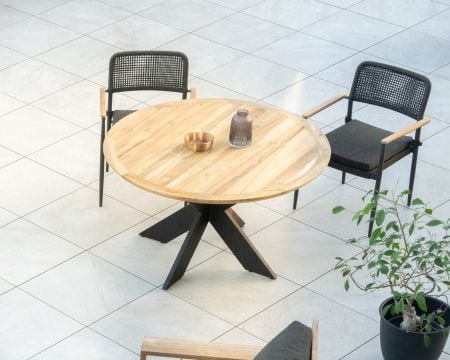Table de repas ronde pour extérieur en teck et aluminium "Ozone" 130 cm