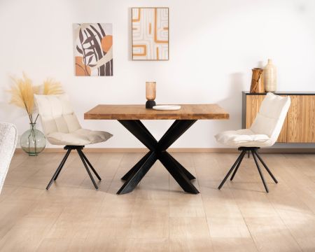 Table de repas carrée en teck pied métal 130 cm "Zenia"