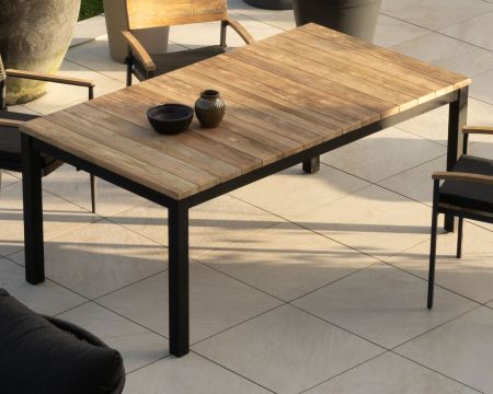 Table de jardin extensible 180 à 260 cm en teck et aluminium noir "Ozone"