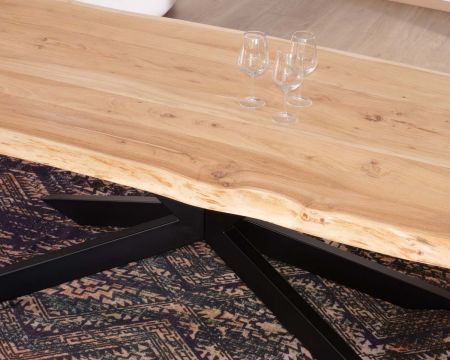 Grande table de repas en acacia pieds croix plateau 240cm épaisseur 6 cm "3D"
