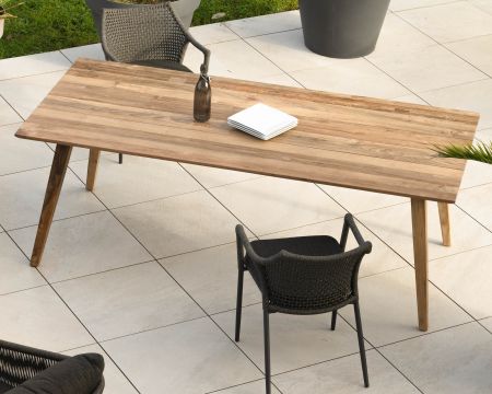 Table à manger spécial extérieur 220x100 cm "Tuléo" design épuré en teck recyclé