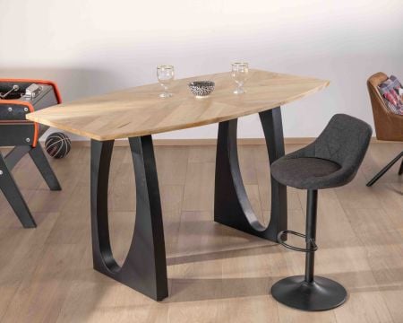 Table haute en acacia 185 cm et pieds métal noir design "Audacio"