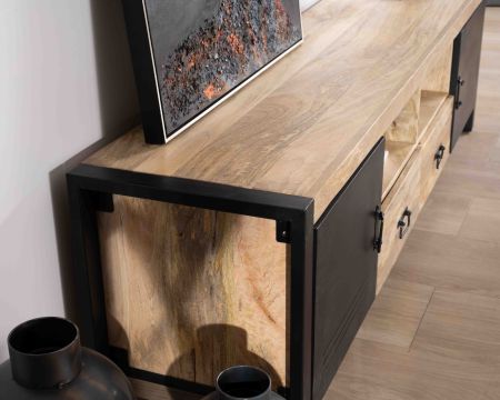 Meuble TV en bois exotique et métal style industriel "Andy"