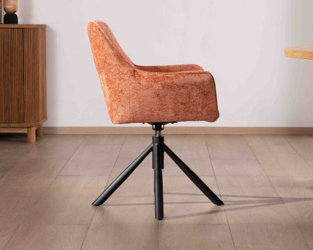 Lot de 2 chaises en tissu terracotta "Ewing" avec accoudoirs sur pied métal rotatif
