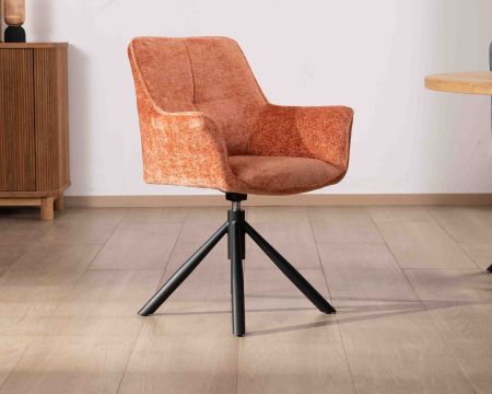 Lot de 2 chaises en tissu terracotta "Ewing" avec accoudoirs sur pied métal rotatif