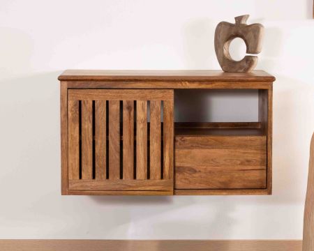 Meuble sous vasque à suspendre 90 cm "Bulle" en manguier foncé