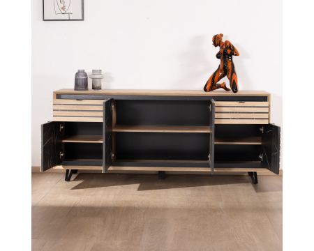 Enfilade 200 cm en chêne blanchi et décor design effet marbre "Storia"