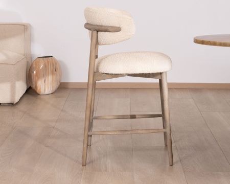 Chaise haute en frêne grisé et tissu beige "Isadora" style scandinave