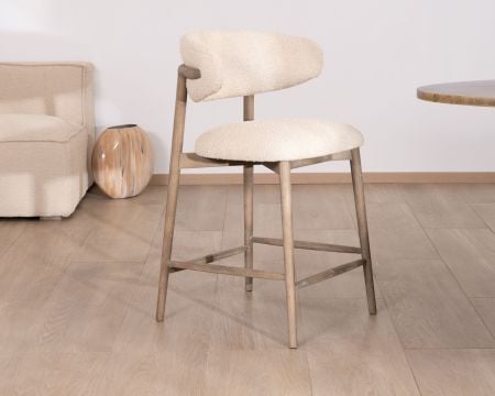 Chaise haute en frêne grisé et tissu beige "Isadora" style scandinave
