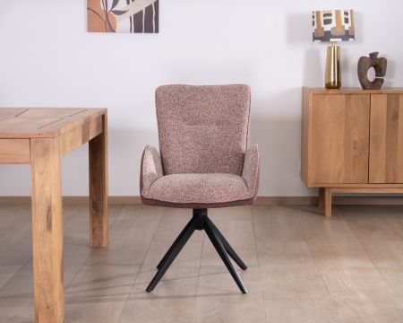 Lot de 2 chaises en tissu bi-matière prune "Eddy" avec accoudoirs sur pied métal pivotant