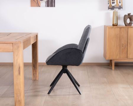 Lot de 2 chaises avec accoudoirs en tissu bi-matière anthracite "Eddy" avec pied métal pivotant