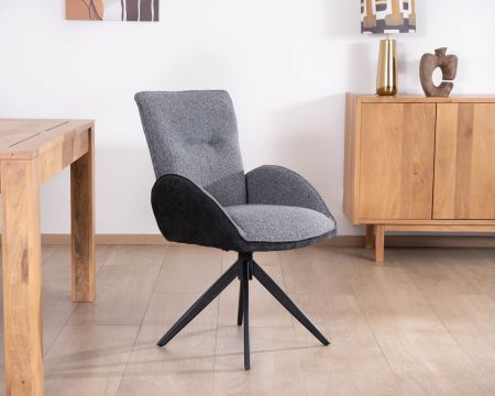 Lot de 2 chaises avec accoudoirs en tissu bi-matière anthracite "Eddy" avec pied métal pivotant