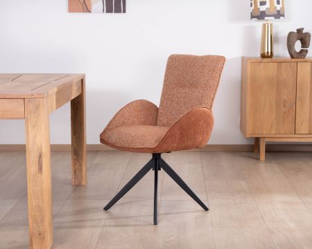 Lot de 2 chaises tournantes en tissu bi-texturé terracotta "Eddy" et pieds métal