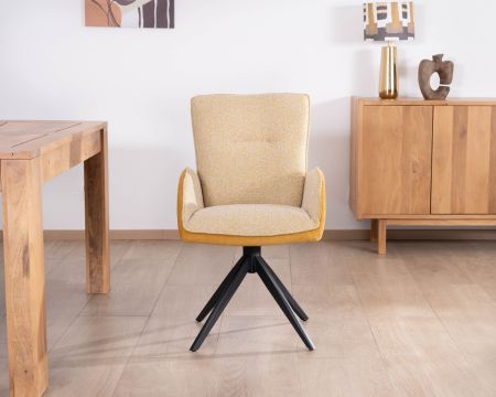 Lot de 2 chaises pivotantes en tissu bi matières jaune "Eddy" avec pieds métal