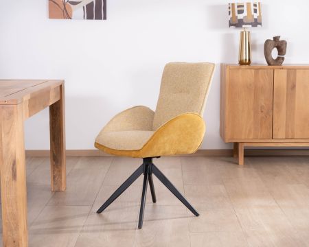 Lot de 2 chaises pivotantes en tissu bi matières jaune "Eddy" avec pieds métal