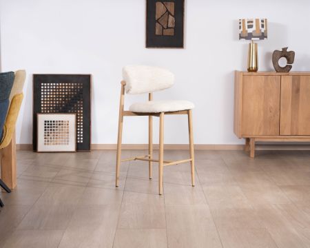 Lot de 2 chaises mi-hauteur style scandinave en tissu blanc cassé "Arpège" pieds métal aspect bois clair