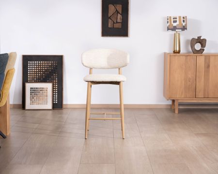 Lot de 2 chaises mi-hauteur style scandinave en tissu blanc cassé "Arpège" pieds métal aspect bois clair