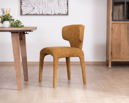 Lot de 2 chaises de repas design “Milano” revêtement intégral tissu jaune moutarde