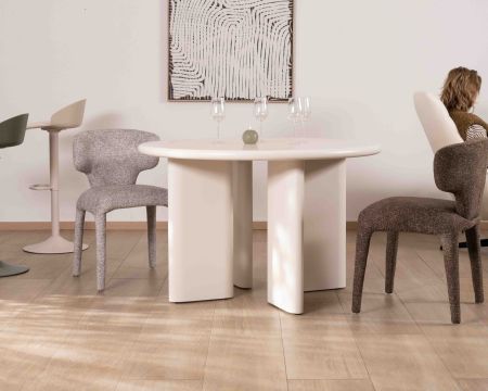 Table de repas contemporaine ronde 120 cm coloris crème "Odyna"