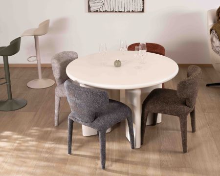Table de repas contemporaine ronde 120 cm coloris crème "Odyna"