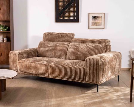 Canapé 3 places en velours larges côtes camel “Utsun” avec têtières relevables