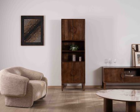 Colonne de rangement rétro en manguier massif foncé 60 cm "Kaldo" Esprit mid-century