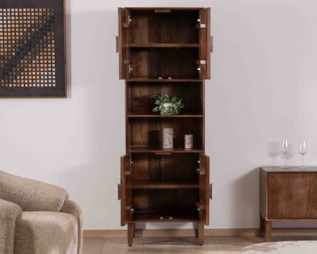 Colonne de rangement rétro en manguier massif foncé 60 cm "Kaldo" Esprit mid-century