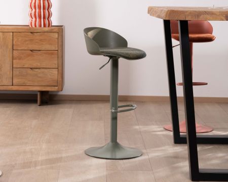 Tabouret de bar réglable en hauteur coloris vert sauge “Oja” design épuré et contemporain